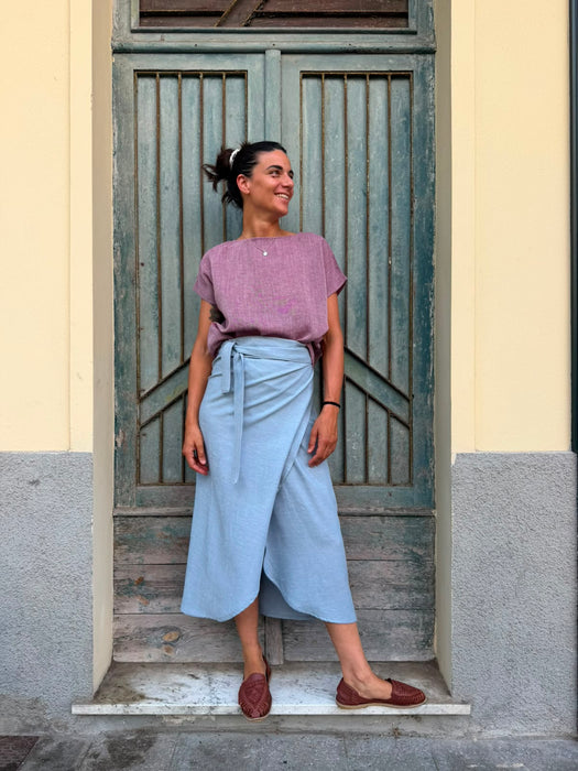 Gonna Matilda in lino e viscosa azzurra