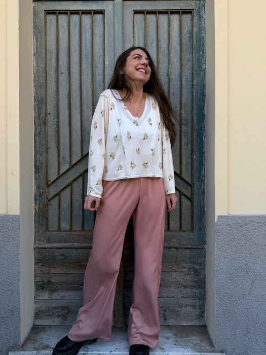 Pantaloni Mia in viscosa rosa antico