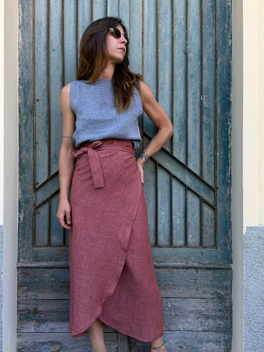 Top Emilia in lino azzurro jeans