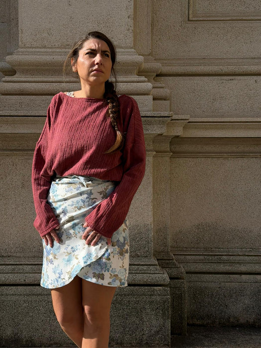 Gonna Matilda in gabardine a fiori azzurri