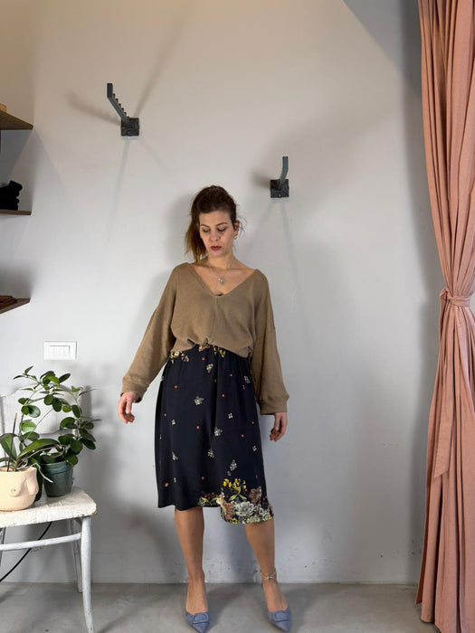 Gonna Beatrice midi nera a fiori