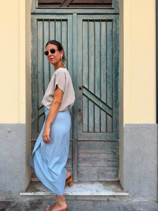 Gonna Matilda in lino e viscosa azzurra