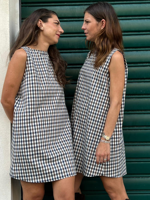 Abito Emilia a quadretti blu e marrone