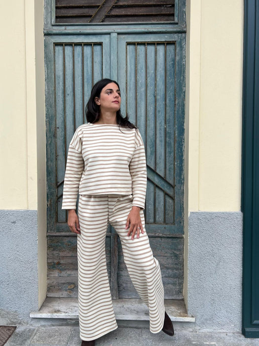 Pantaloni Mia a righe panna e beige
