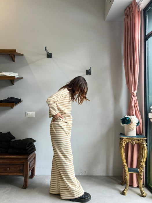 Pantaloni Mia a righe panna e beige