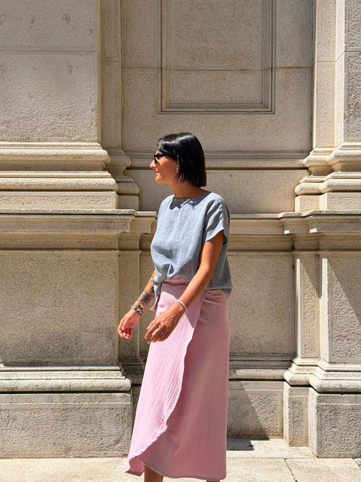 T-Shirt Scatoletta in lino azzurro jeans
