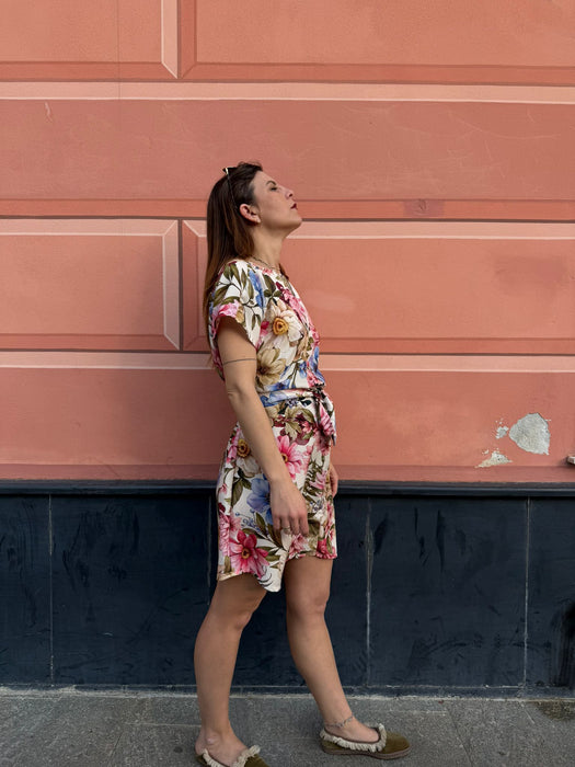 Abito Magda corto a fiori rosa