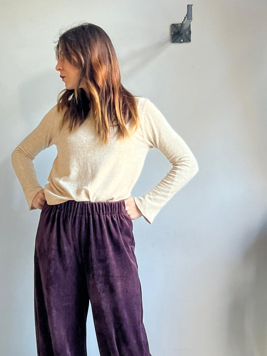 Pantaloni Mia in ciniglia melanzana