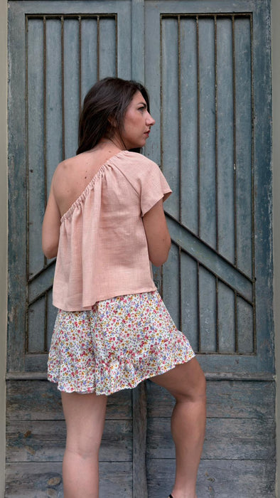 Top Ludovico in lino color rosa pesca