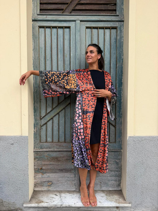 Kimono in velluto in fantasia a fiori
