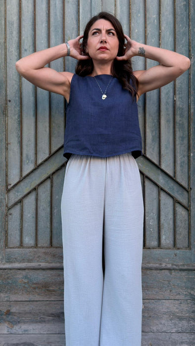 Top Emilia in lino blu scuro