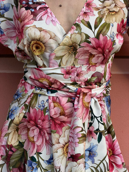 Abito Magda corto a fiori rosa