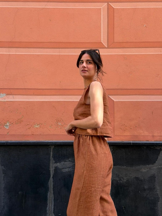 Pantaloni Mia in lino color terracotta