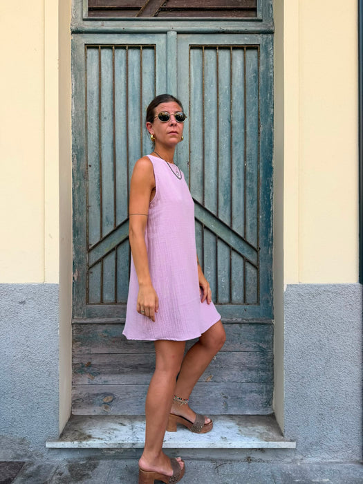 Abito Emilia in mussola rosa malva