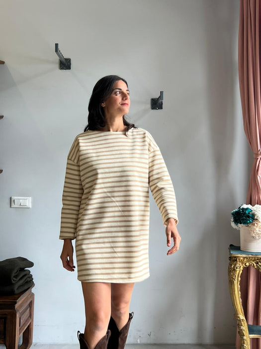 Abito Deborah a righe panna e beige