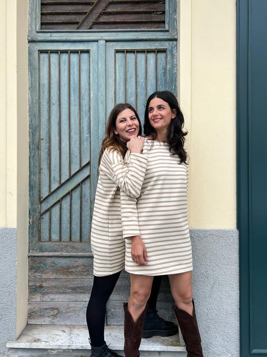 Abito Deborah a righe panna e beige