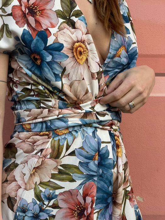 Abito Magda corto a fiori azzurri