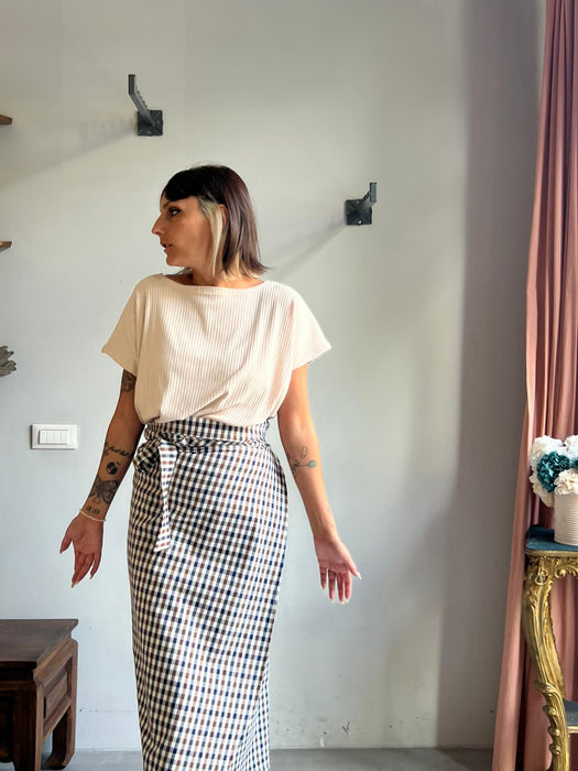 Gonna Matilda lunga a quadretti blu e marrone