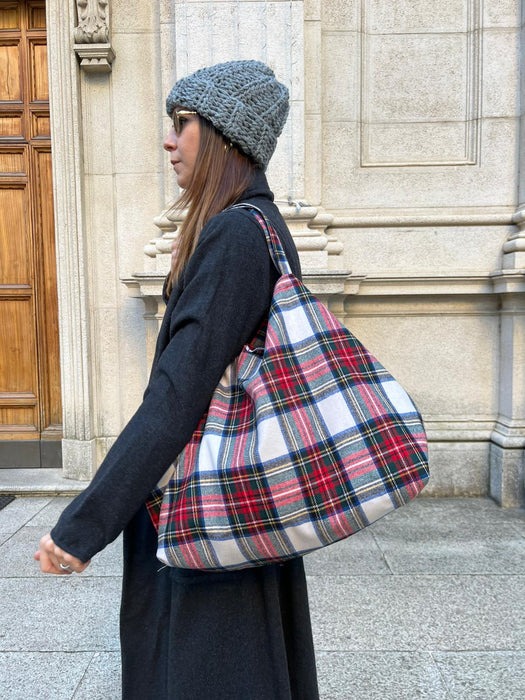 Borsa in lana tartan rossa