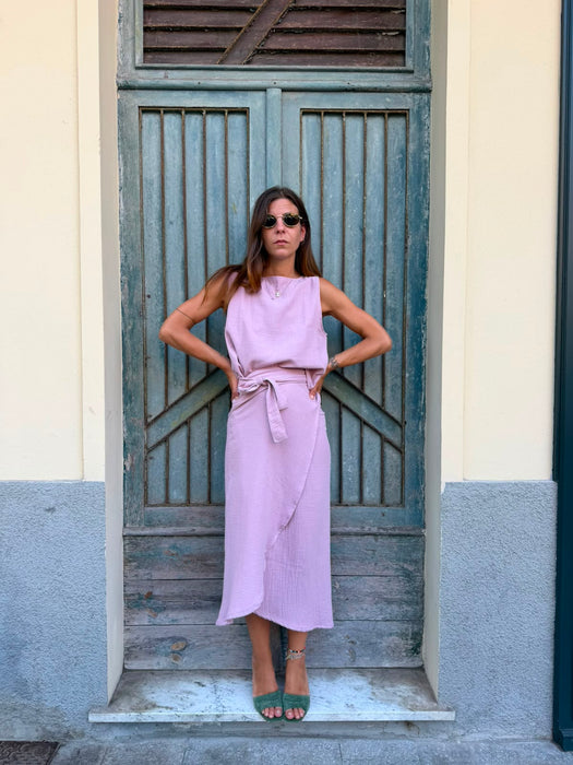 Top Emilia in mussola rosa malva