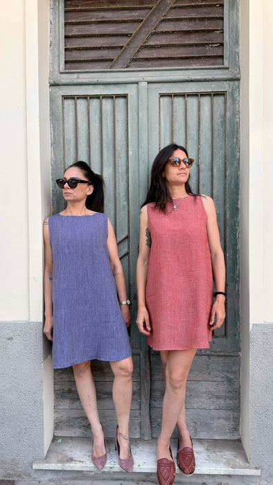 Abito Emilia in lino color lampone