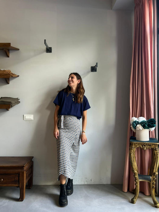 Gonna Matilda lunga a quadretti blu e marrone