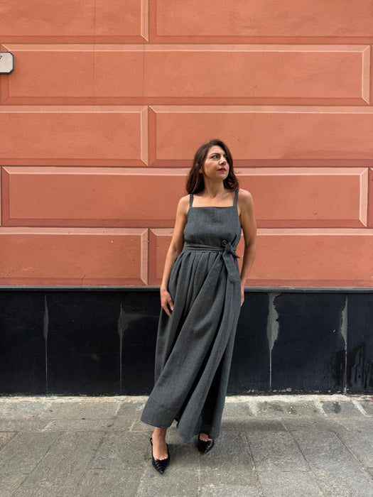 Abito Barbara in lino color grigio scuro