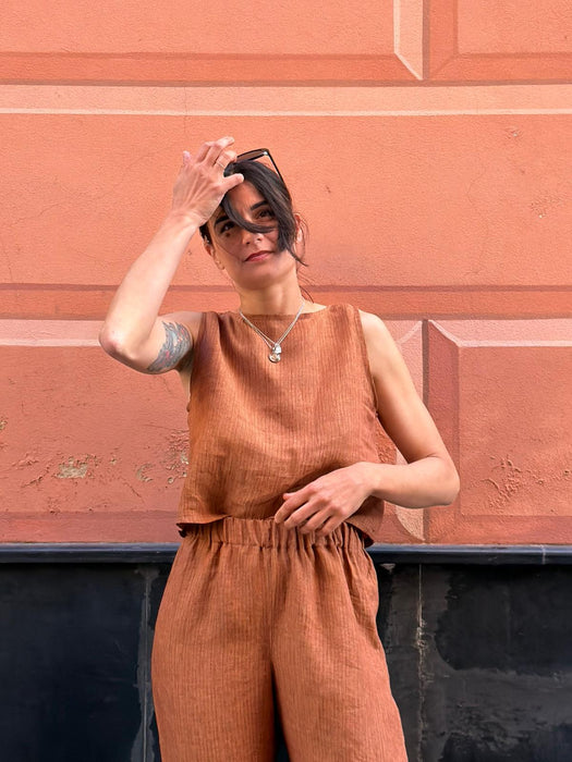 Pantaloni Mia in lino color terracotta