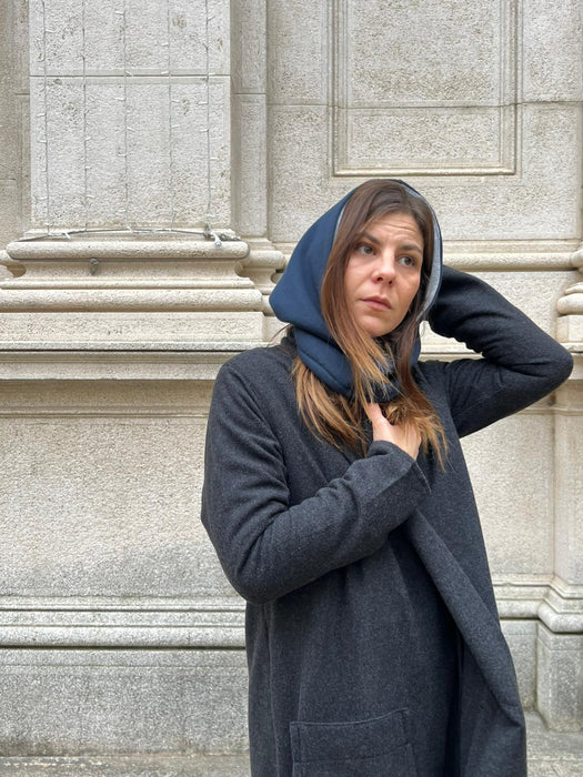 Balaclava double in felpa blu e ciniglia grigia