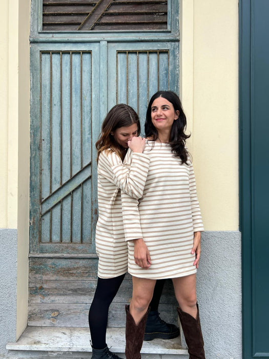 Abito Deborah a righe panna e beige