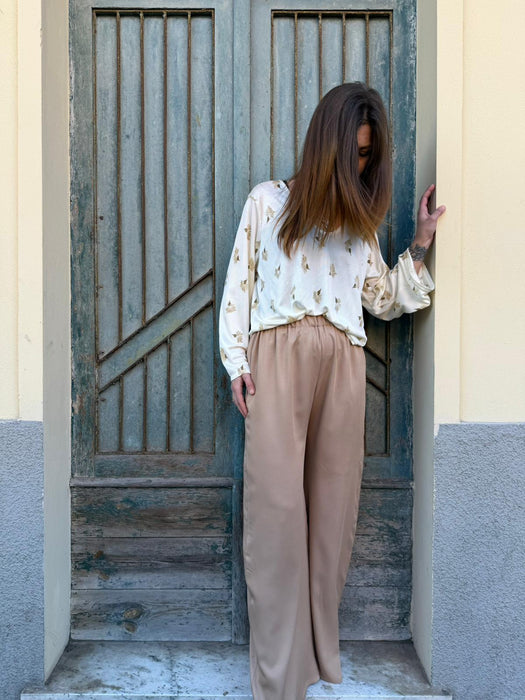 Pantaloni Mia in viscosa color caffellatte