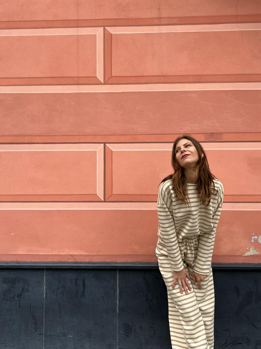 Pantaloni Mia a righe panna e beige