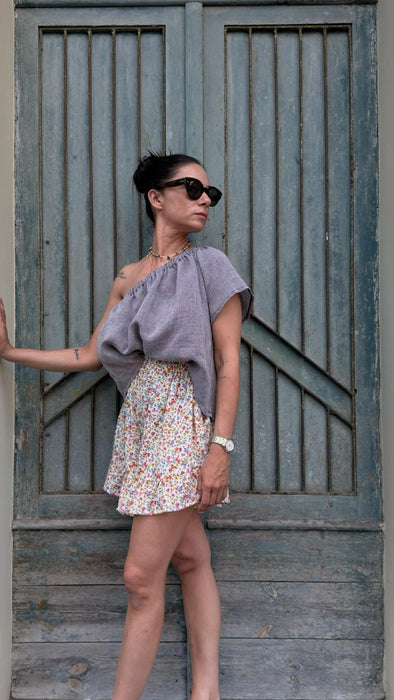 Top Ludovico in lino color lilla mélange