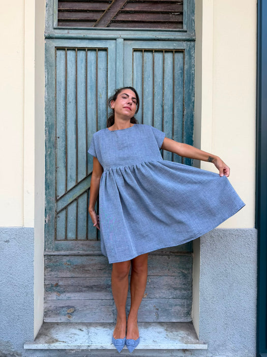 Abito Lamberto in lino azzurro jeans