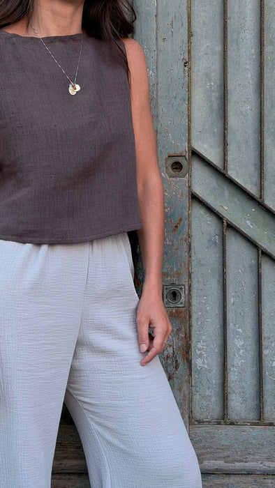 Pantaloni Mia in mussola color ghiaccio