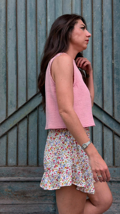 Top Emilia in mussola rosa