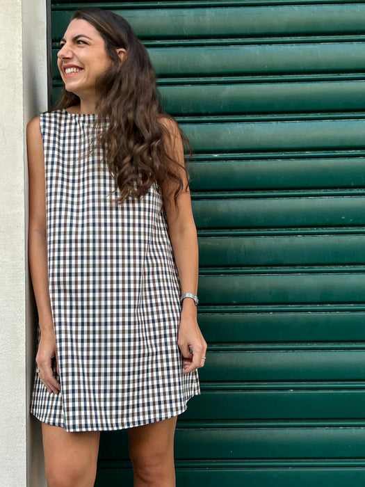 Abito Emilia a quadretti blu e marrone