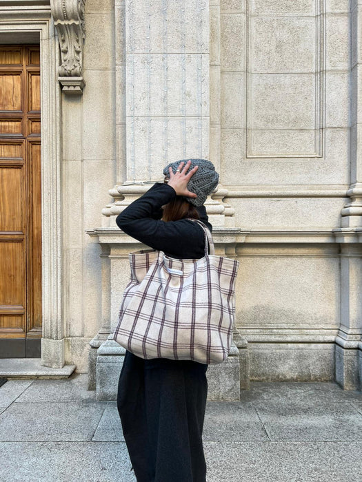 Borsa in lana a quadri panna
