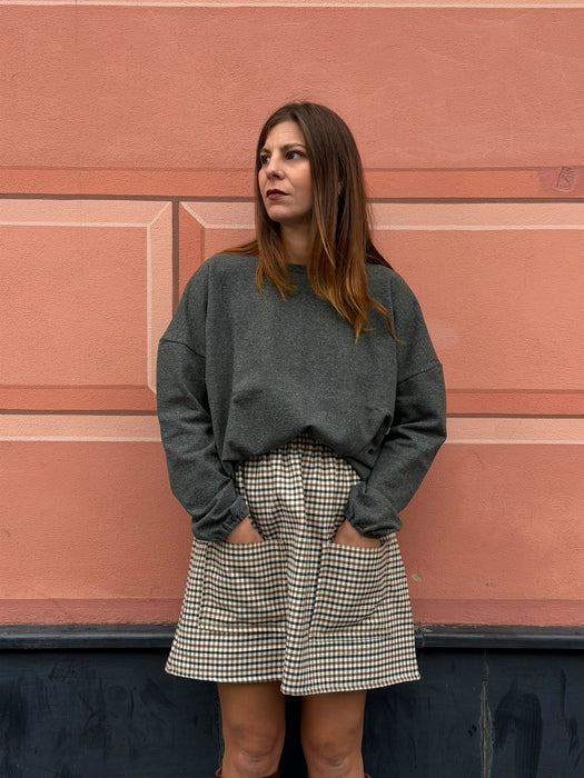 Gonna Luca in twill di lana verde/tabacco/avorio
