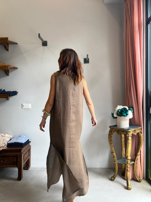 Abito Emilia lungo in lino marrone chiaro