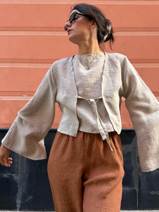 Maglia Alfredo in lino color sabbia