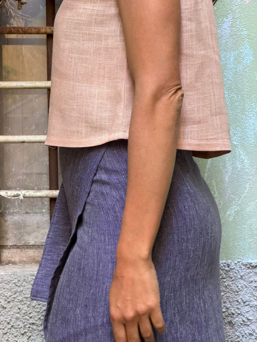 Top Emilia in lino rosa pesca