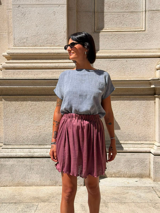 T-Shirt Scatoletta in lino azzurro jeans
