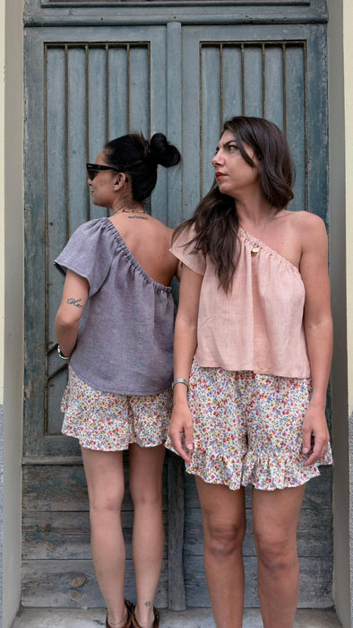 Top Ludovico in lino color lilla mélange