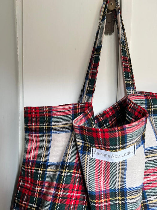 Borsa in lana tartan rossa