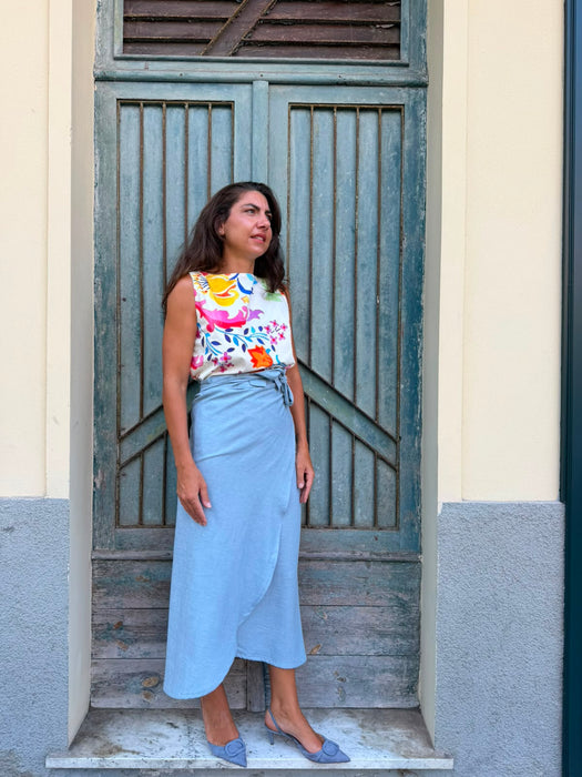 Top Emilia in cotone a fiori colorati