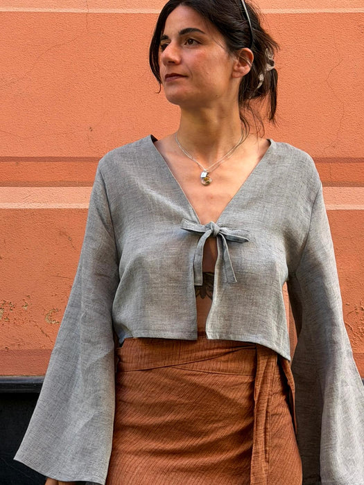 Maglia Alfredo in lino color azzurro polvere