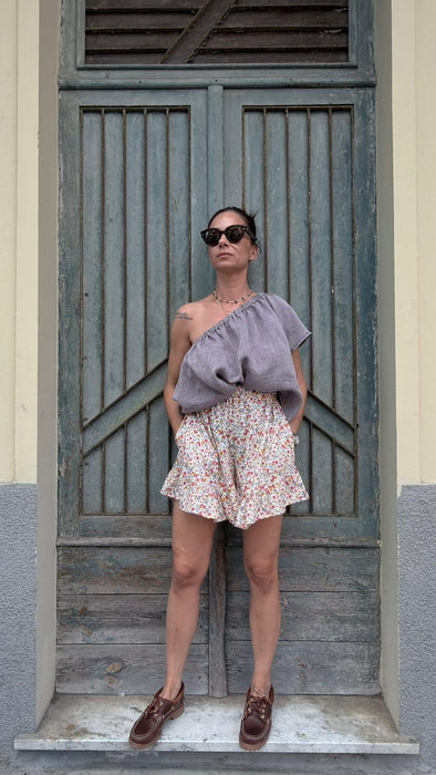 Top Ludovico in lino color lilla mélange