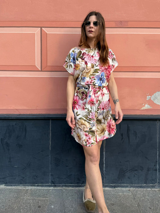Abito Magda corto a fiori rosa