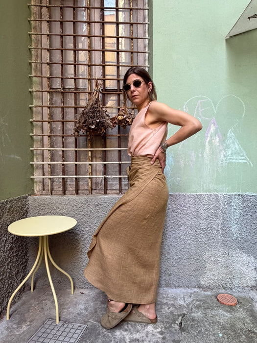 Top Emilia in lino rosa pesca